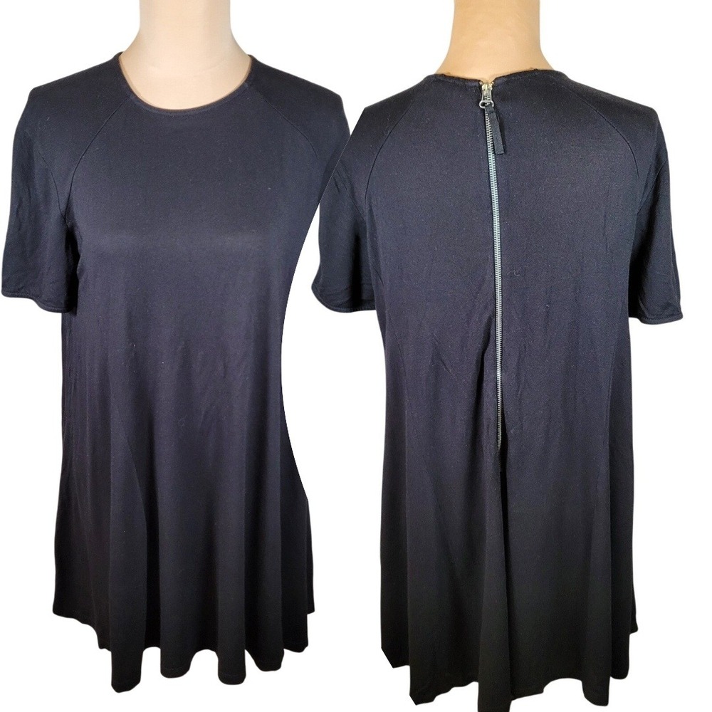 Black Mini Dress Back Zipper‎ Knit Zara Trafaluc Grunge Goth Minimalist LBD M